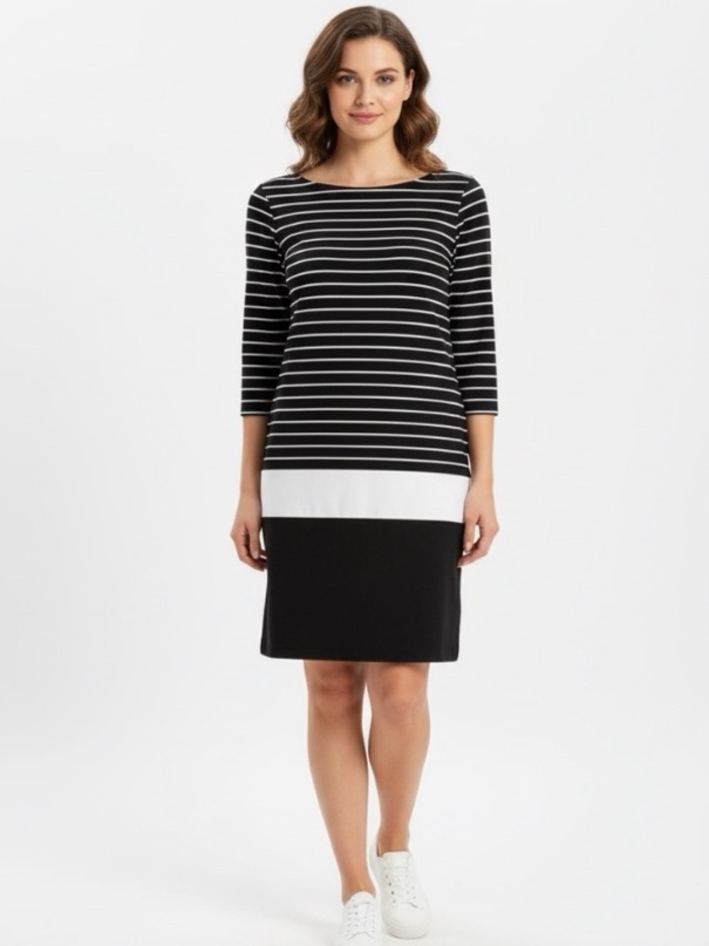 Ronni Nicole Cottony Stretchy Striped Long Sleeve Dress